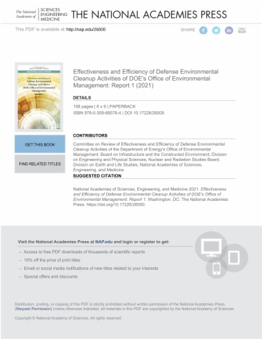 Effectiveness and Efficiency of Defense Environmental Cleanup Activities of DOE's Office of Environmental Management