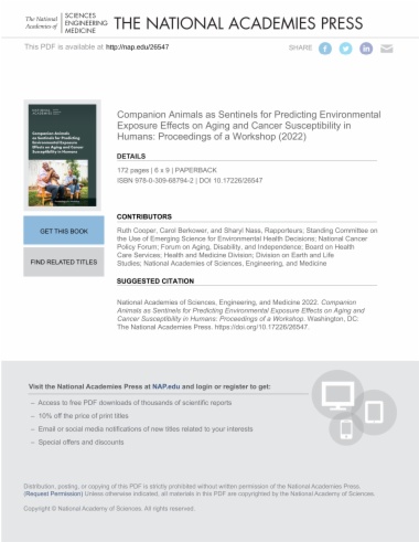 Companion Animals as Sentinels for Predicting Environmental Exposure Effects on Aging and Cancer Susceptibility in Humans