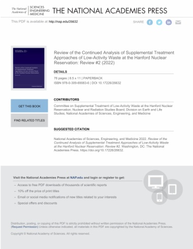 Review of the Continued Analysis of Supplemental Treatment Approaches of Low-Activity Waste at the Hanford Nuclear Reservation