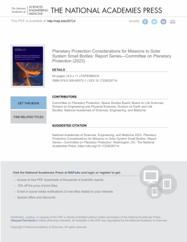 Planetary Protection Considerations for Missions to Solar System Small Bodies