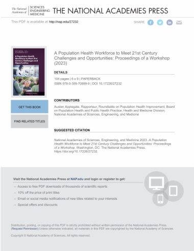 A Population Health Workforce to Meet 21st Century Challenges and Opportunities