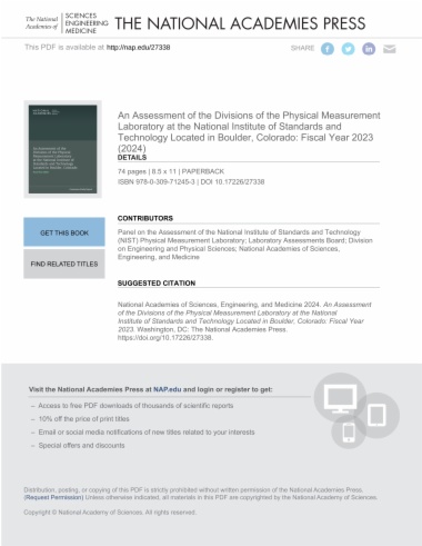 An Assessment of the Divisions of the Physical Measurement Laboratory at the National Institute of Standards and Technology Located in Boulder, Colorado