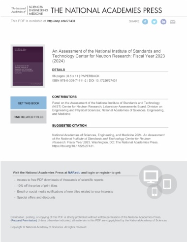 An Assessment of the National Institute of Standards and Technology Center for Neutron Research