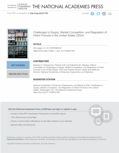 Challenges in Supply, Market Competition, and Regulation of Infant Formula in the United States